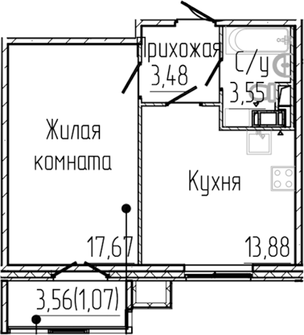 1-комнатная квартира 39.65 м², 8/8 эт., ЖК «SERTOLOVO PARK»